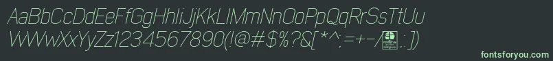 フォントEarlyTimesThinItalicDemo – 黒い背景に緑の文字