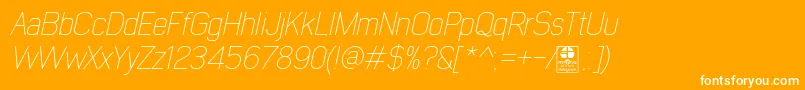 Fonte EarlyTimesThinItalicDemo – fontes brancas em um fundo laranja