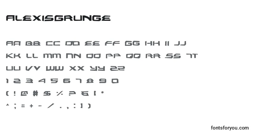 Czcionka AlexisGrunge – alfabet, cyfry, specjalne znaki