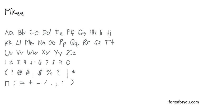 Czcionka Mikee – alfabet, cyfry, specjalne znaki