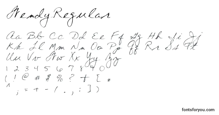 Schriftart WendyRegular – Alphabet, Zahlen, spezielle Symbole