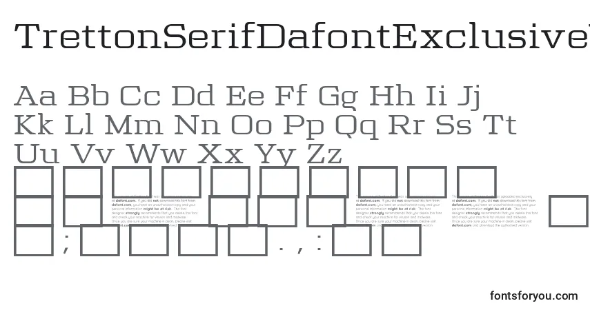 Czcionka TrettonSerifDafontExclusiveVersion – alfabet, cyfry, specjalne znaki
