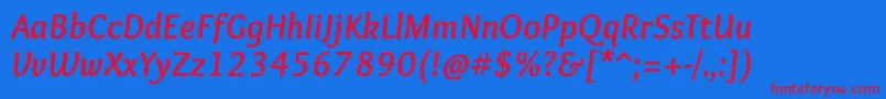 OverlockBolditalic-fontti – punaiset fontit sinisellä taustalla