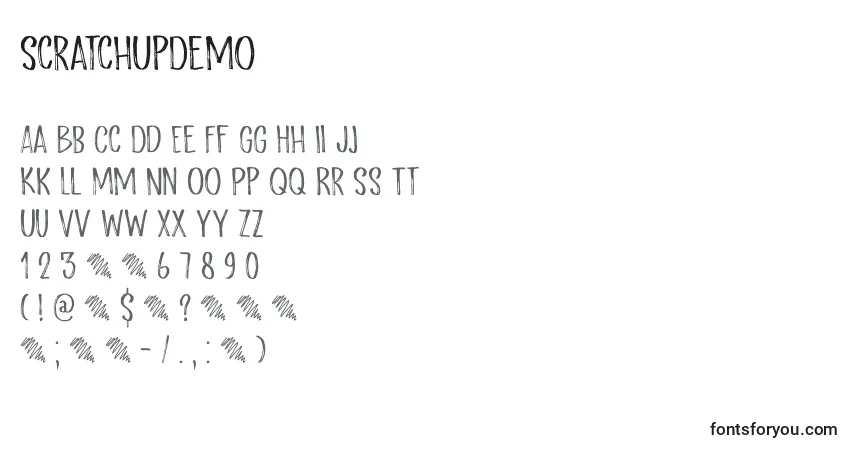 Schriftart ScratchUpDemo – Alphabet, Zahlen, spezielle Symbole