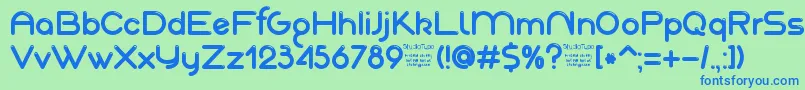 AkajuDemo-fontti – siniset fontit vihreällä taustalla