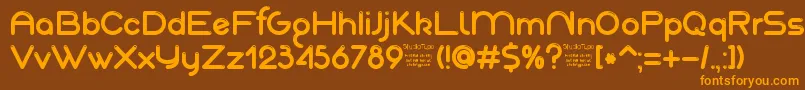 フォントAkajuDemo – オレンジ色の文字が茶色の背景にあります。
