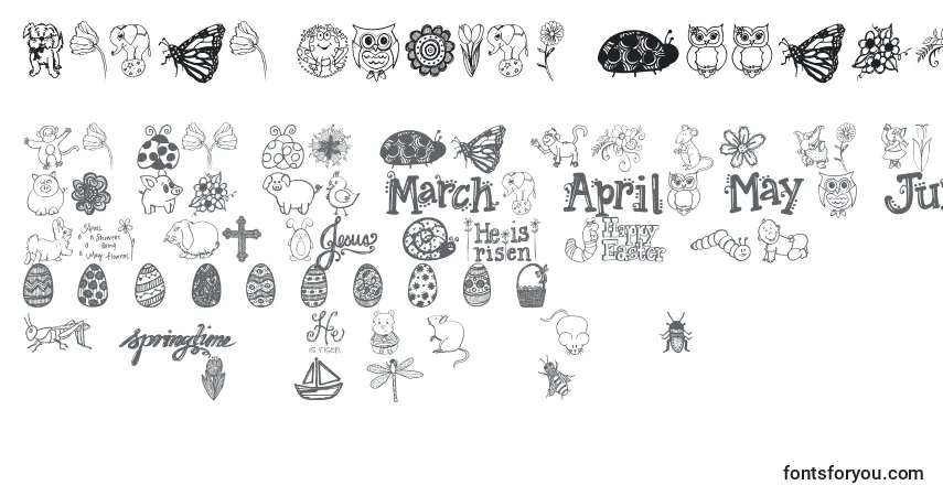 Fuente Janda Spring Doodles - alfabeto, números, caracteres especiales