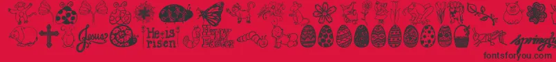 Fonte Janda Spring Doodles – fontes pretas em um fundo vermelho