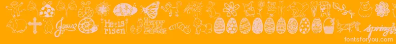 Janda Spring Doodles-Schriftart – Rosa Schriften auf orangefarbenem Hintergrund