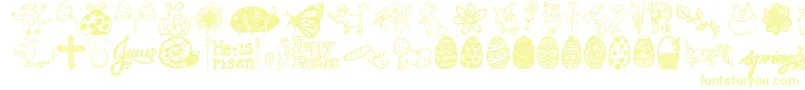 Janda Spring Doodles-Schriftart – Gelbe Schriften auf weißem Hintergrund