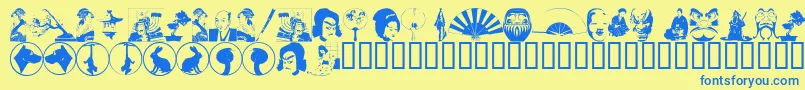 fuente AsianDings – Fuentes Azules Sobre Fondo Amarillo