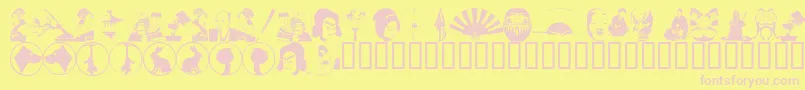 AsianDings-fontti – vaaleanpunaiset fontit keltaisella taustalla