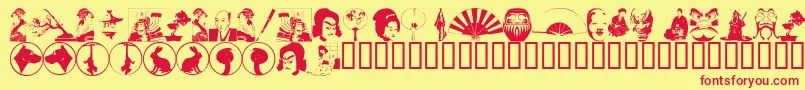 フォントAsianDings – 赤い文字の黄色い背景