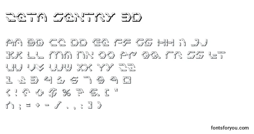 Czcionka Zeta Sentry 3D – alfabet, cyfry, specjalne znaki