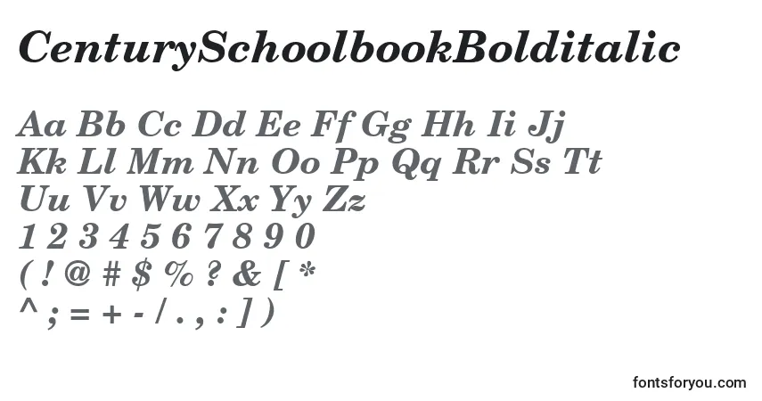 Czcionka CenturySchoolbookBolditalic – alfabet, cyfry, specjalne znaki