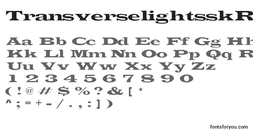 Шрифт TransverselightsskRegular – алфавит, цифры, специальные символы