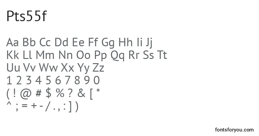A fonte Pts55f – alfabeto, números, caracteres especiais