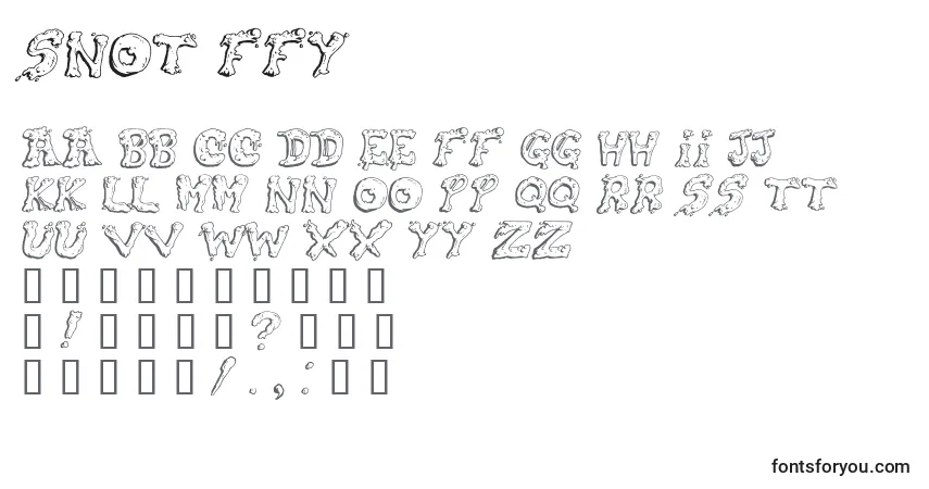Czcionka Snot ffy – alfabet, cyfry, specjalne znaki