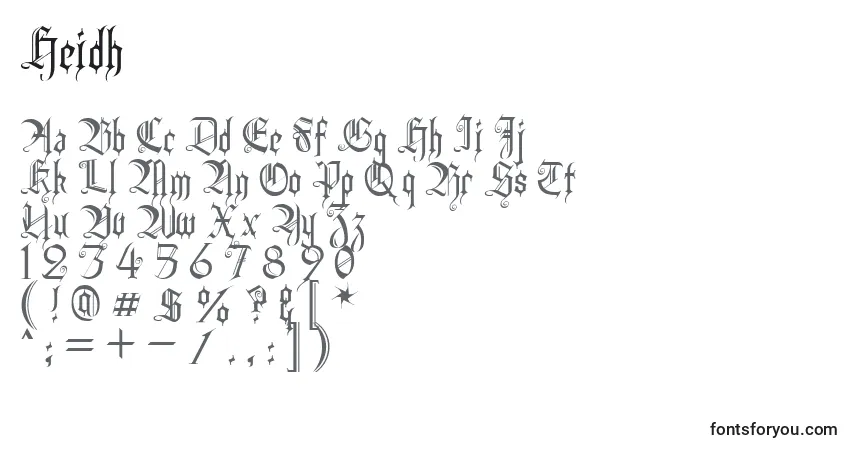 Czcionka Heidh – alfabet, cyfry, specjalne znaki