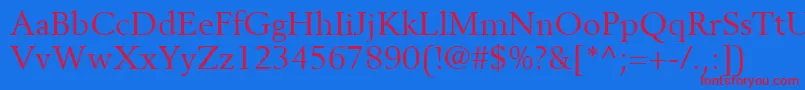 BerlingLtRoman-Schriftart – Rote Schriften auf blauem Hintergrund