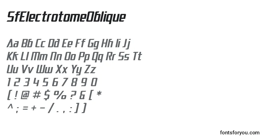 Czcionka SfElectrotomeOblique – alfabet, cyfry, specjalne znaki