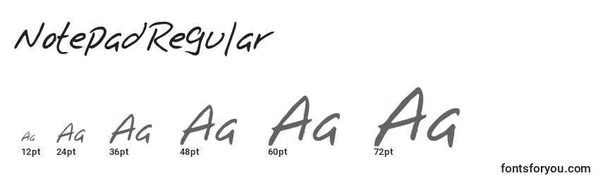 NotepadRegular Font Sizes
