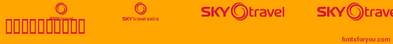 Skyfonttravel-Schriftart – Rote Schriften auf orangefarbenem Hintergrund