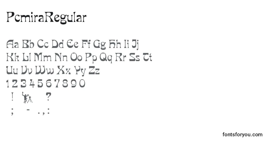 Czcionka PcmiraRegular – alfabet, cyfry, specjalne znaki