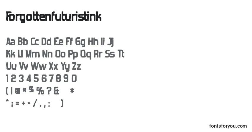 Czcionka Forgottenfuturistink – alfabet, cyfry, specjalne znaki
