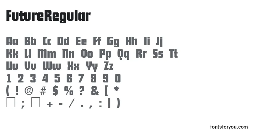 Schriftart FutureRegular – Alphabet, Zahlen, spezielle Symbole