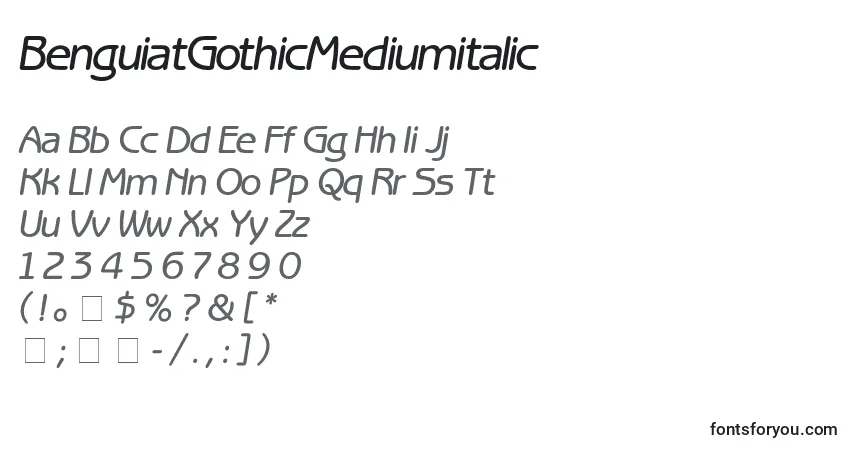 Schriftart BenguiatGothicMediumitalic – Alphabet, Zahlen, spezielle Symbole