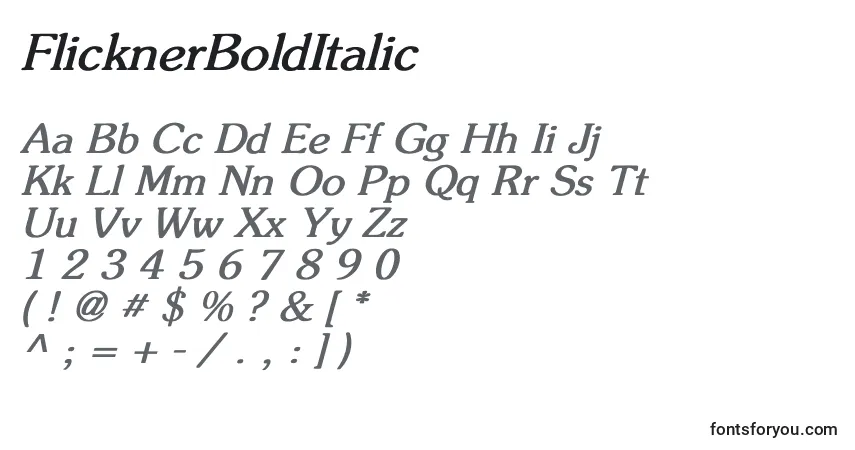 Fuente FlicknerBoldItalic - alfabeto, números, caracteres especiales