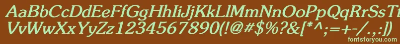 FlicknerBoldItalic-fontti – vihreät fontit ruskealla taustalla