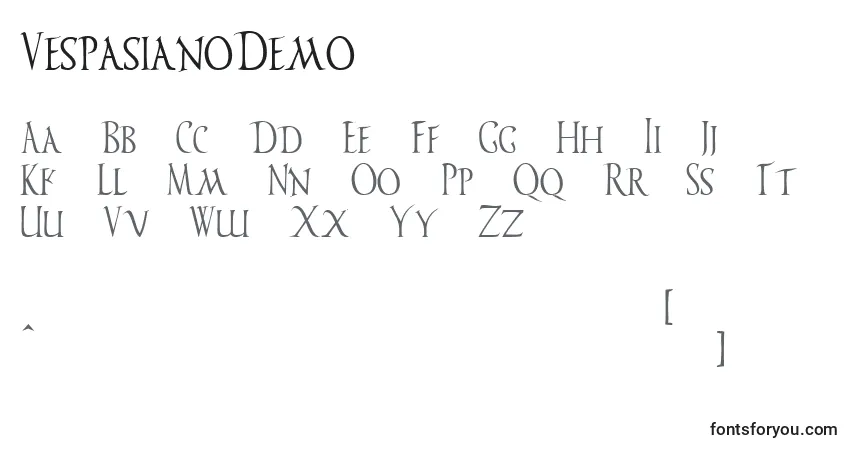 A fonte VespasianoDemo – alfabeto, números, caracteres especiais