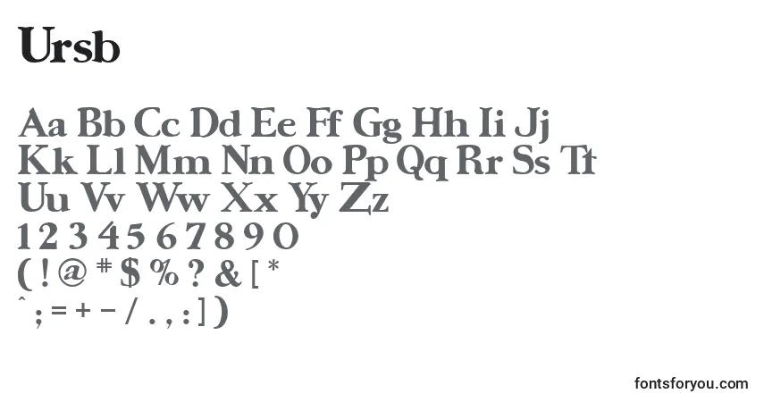 A fonte Ursb – alfabeto, números, caracteres especiais