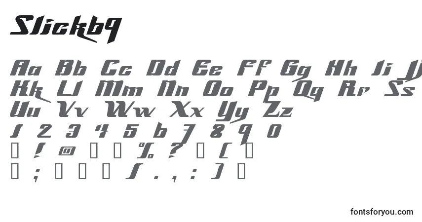 Czcionka Slick69 – alfabet, cyfry, specjalne znaki