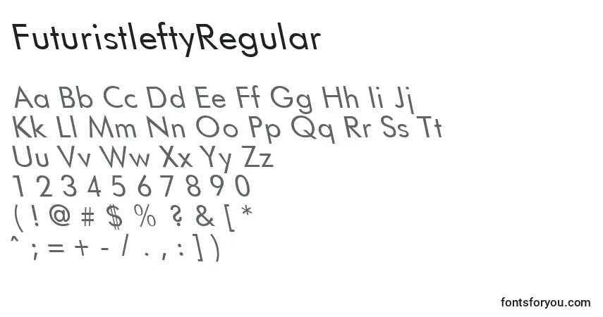A fonte FuturistleftyRegular – alfabeto, números, caracteres especiais