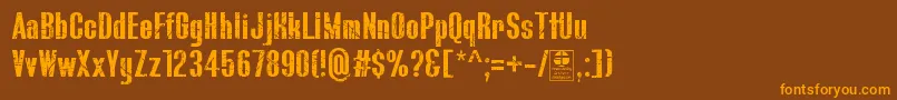 フォントBluefishScratchedDemo – オレンジ色の文字が茶色の背景にあります。