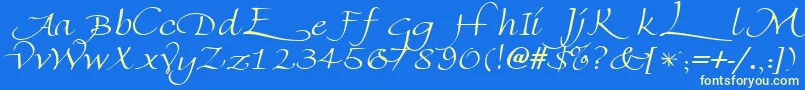 FlorentineswashcapsRegular-Schriftart – Gelbe Schriften auf blauem Hintergrund