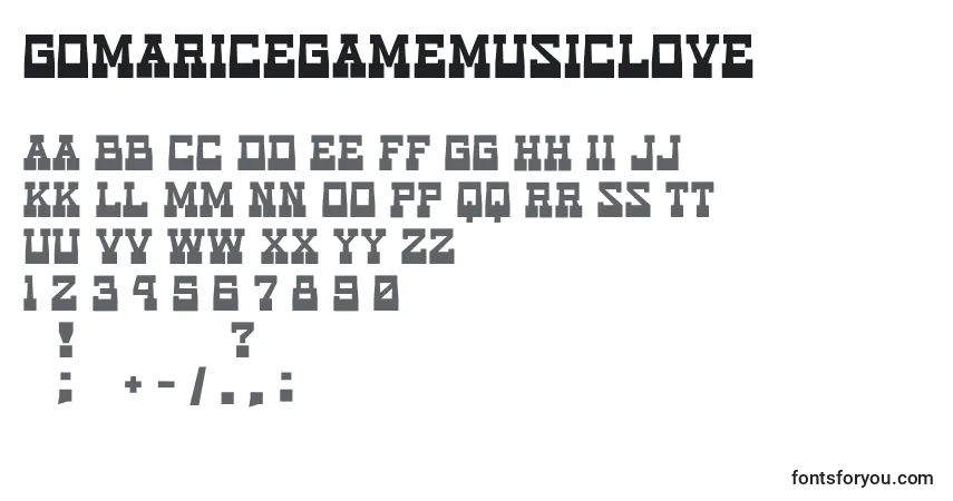 Шрифт GomariceGameMusicLove – алфавит, цифры, специальные символы
