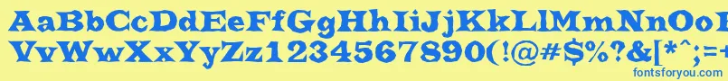 フォントATrianglerbrk – 青い文字が黄色の背景にあります。