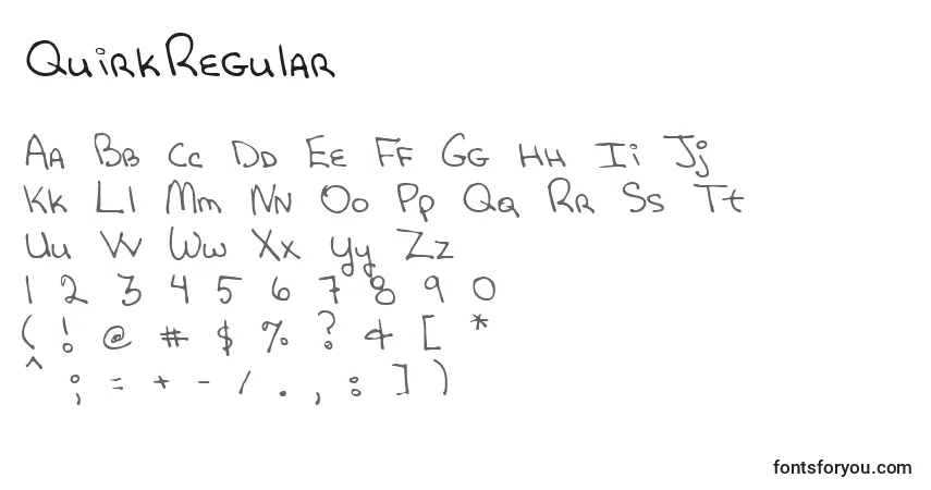 A fonte QuirkRegular – alfabeto, números, caracteres especiais