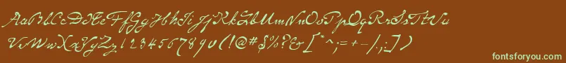 フォントSameSexMarriageScriptLdo – 緑色の文字が茶色の背景にあります。