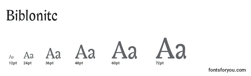 Размеры шрифта Biblonitc