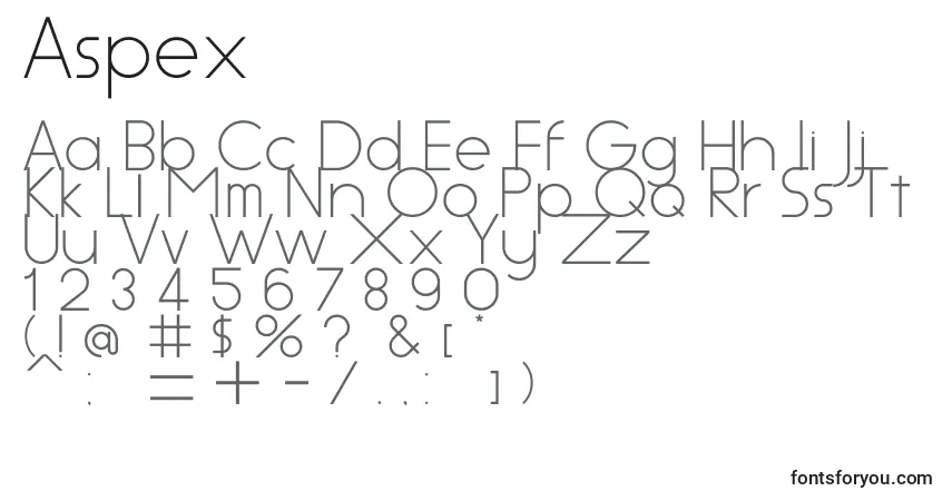A fonte Aspex – alfabeto, números, caracteres especiais