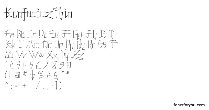 Czcionka KonfuciuzThin – alfabet, cyfry, specjalne znaki