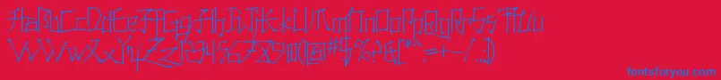 フォントKonfuciuzThin – 赤い背景に青い文字