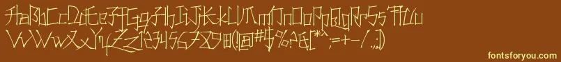 KonfuciuzThin-fontti – keltaiset fontit ruskealla taustalla