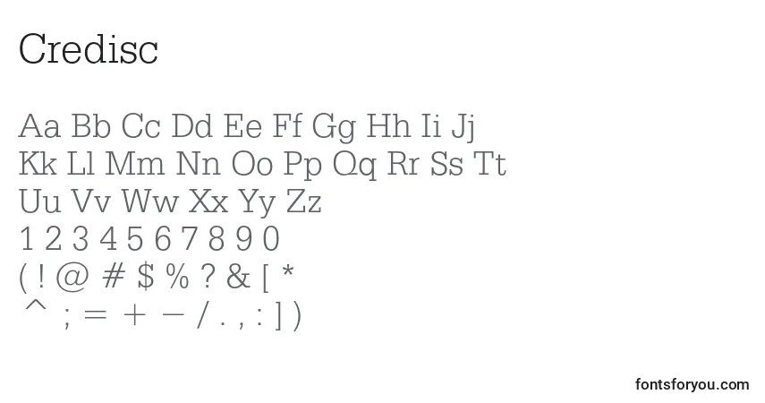 Schriftart Credisc – Alphabet, Zahlen, spezielle Symbole