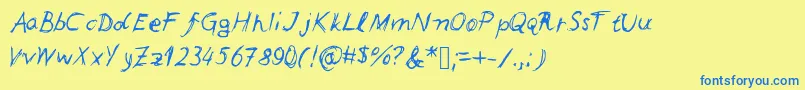 フォントLeonards – 青い文字が黄色の背景にあります。